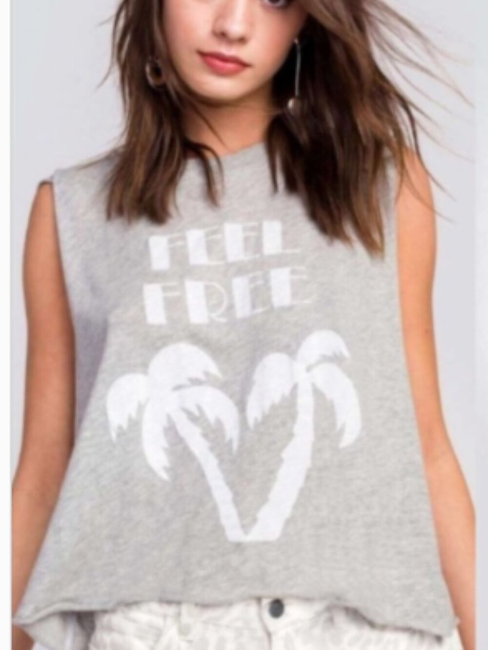 Wildfox Feel Free Grey Palm Tree Cropped Muscle Tank Top